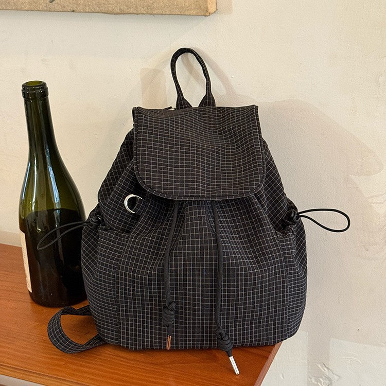 Women's Korean Style Plaid Drawstring Large Capacity Commuter Backpacks