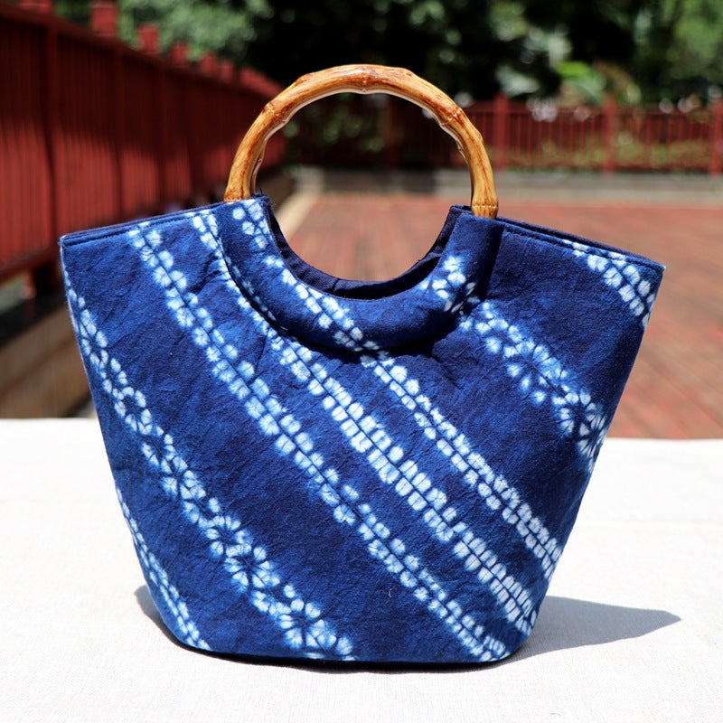 Yunnan National Style Tie-dyeing Cloth Handmade Cotton Canvas Bamboo Commemorative Women's Handbag