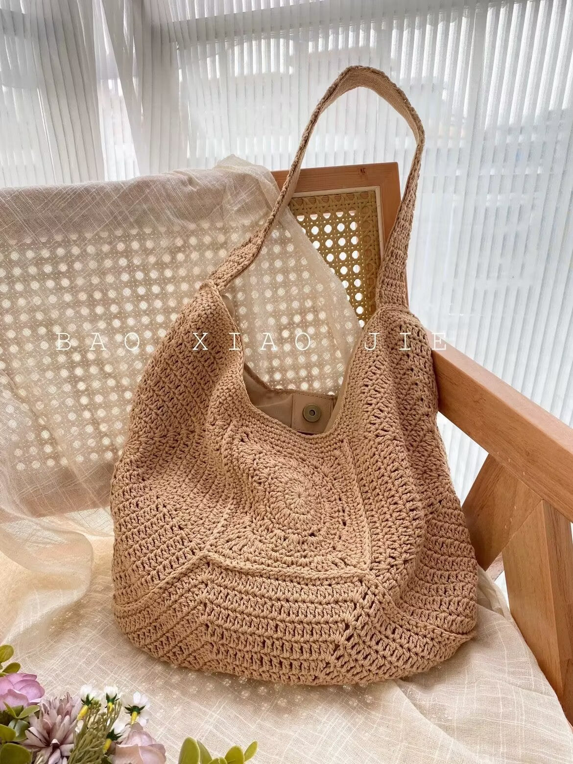 Women's Large Capacity Cotton Thread Woven Grandma Grid Bags