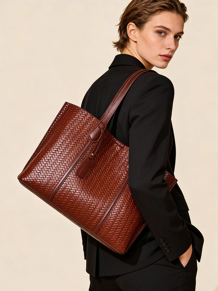 Women's Spring Fashionable High-grade Woven Pattern Large Capacity Commute Tote Bags