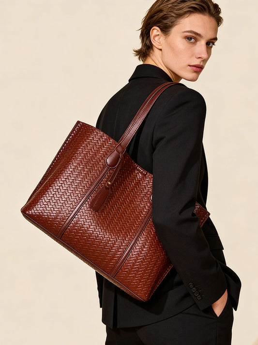 Women's Spring Fashionable High-grade Woven Pattern Large Capacity Commute Tote Bags