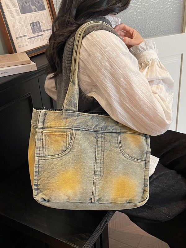 Women's Worn Looking Washed-out Denim Advanced Sense Everyday Joker Women's Shoulder Bag