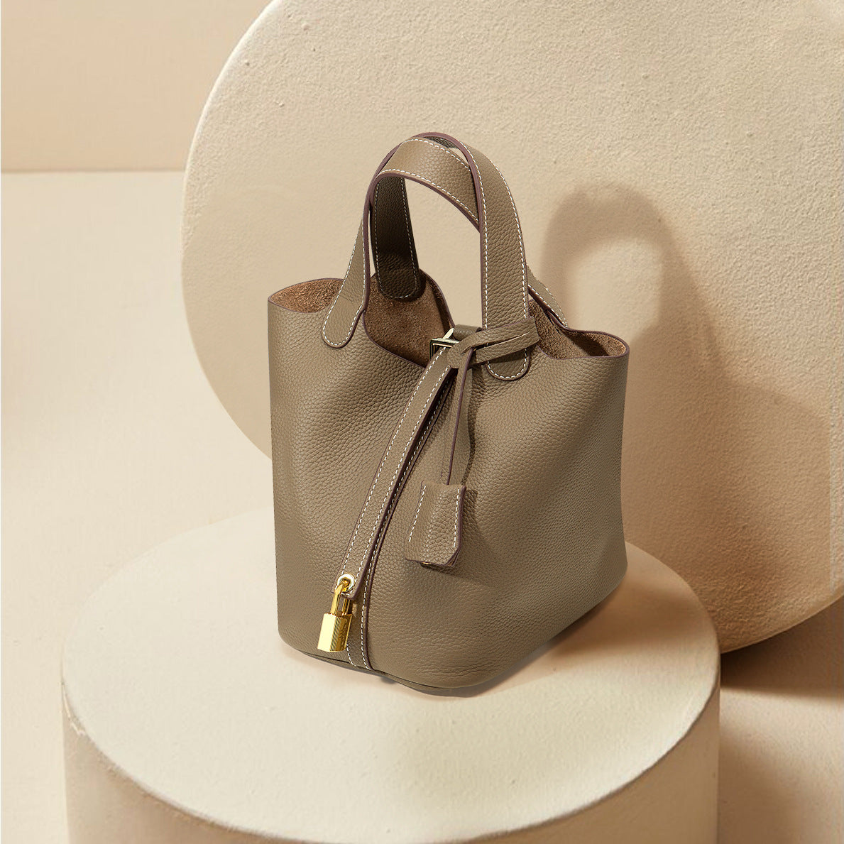 Women's Genuine Leather First Layer Cowhide Vegetable Basket Commute Women's Handbag