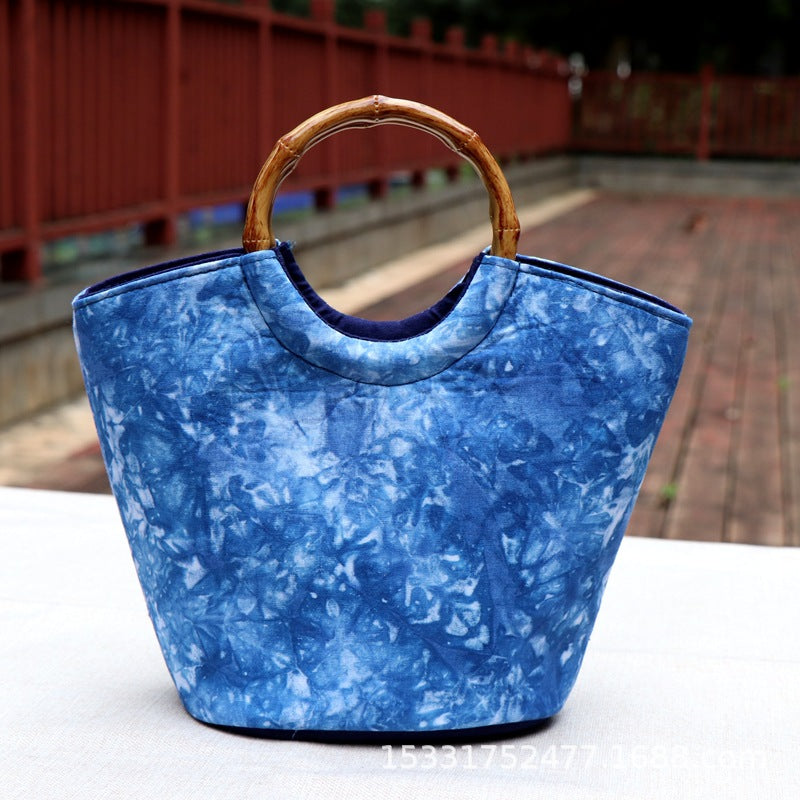 Yunnan National Style Tie-dyeing Cloth Handmade Cotton Canvas Bamboo Commemorative Women's Handbag