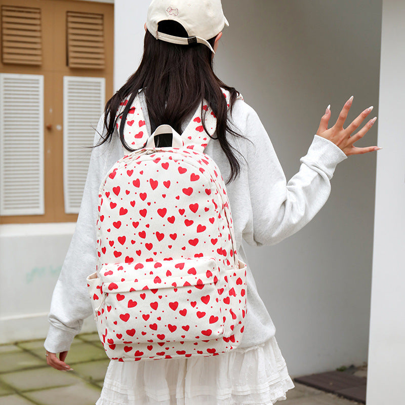 Corduroy Printed Computer Blue Girlish Primary Backpacks