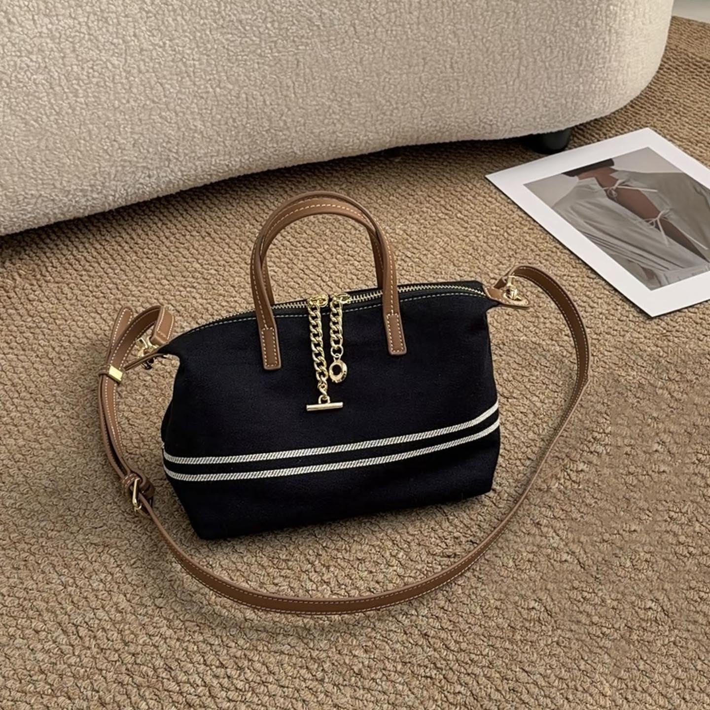 Women's Stitching Contrast Color Large Capacity Striped Versatile Women's Messenger Bag