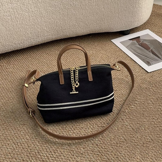 Women's Stitching Contrast Color Large Capacity Striped Versatile Women's Messenger Bag