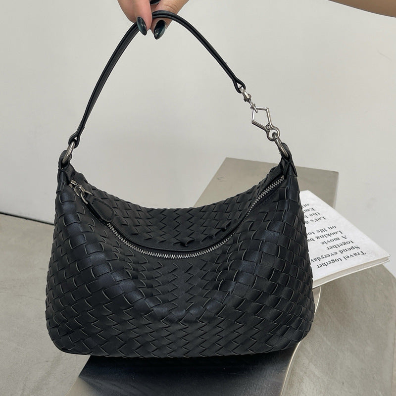 Women's Genuine Leather Soft Woven Lunch Box High-grade Underarm Bag