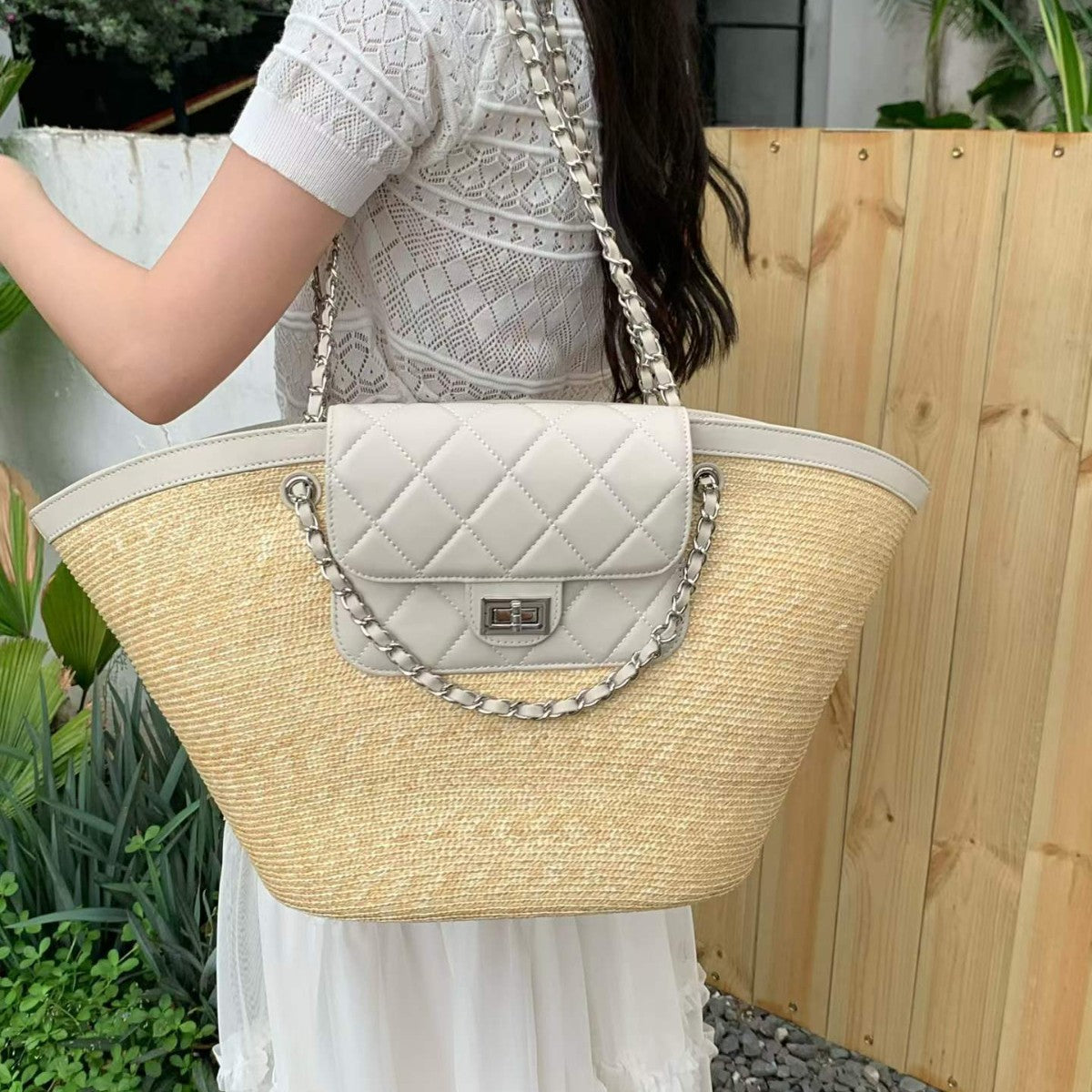 Women's Vacation Style Vegetable Basket Woven Seaside Women's Shoulder Bag