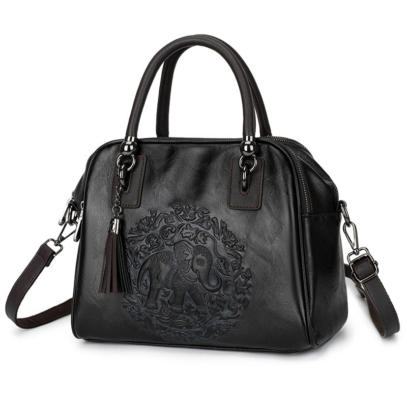 Women's Retro Ethnic Points Versatile Boston Textured Women's Messenger Bag