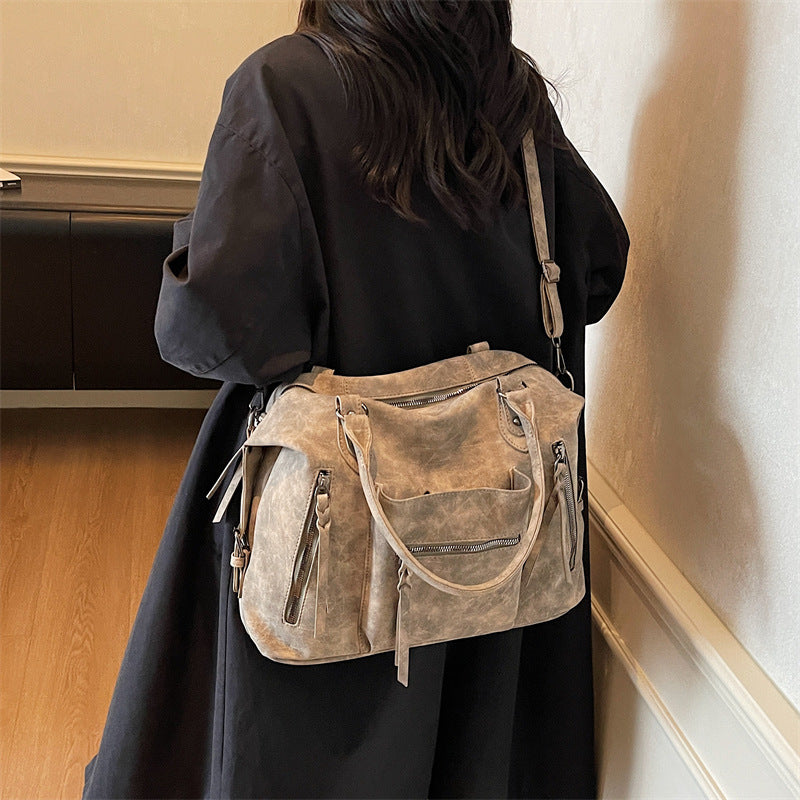 Women's Spring Retro Portable Soft Leather Large Tote Bags