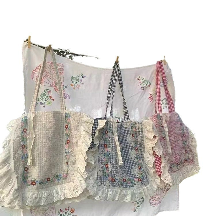 Women's Plaid Lace Canvas Summer Cloth Women's Messenger Bag