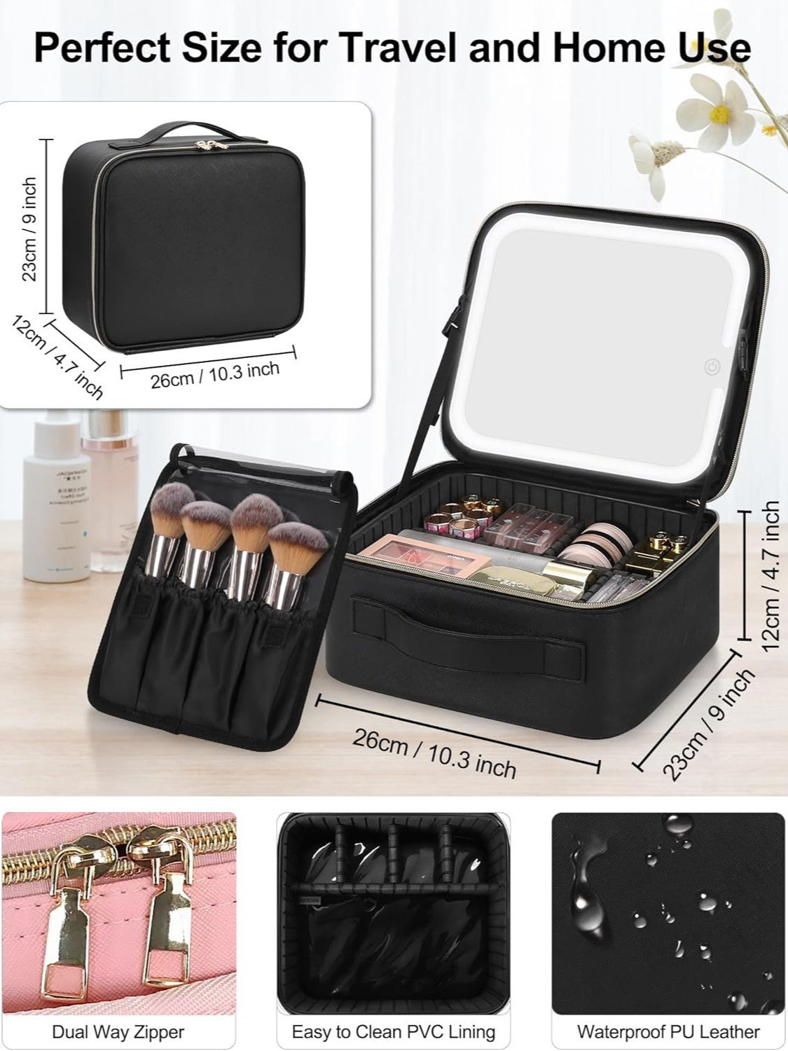 High-grade Large Capacity With Light Mirror Cosmetic Case