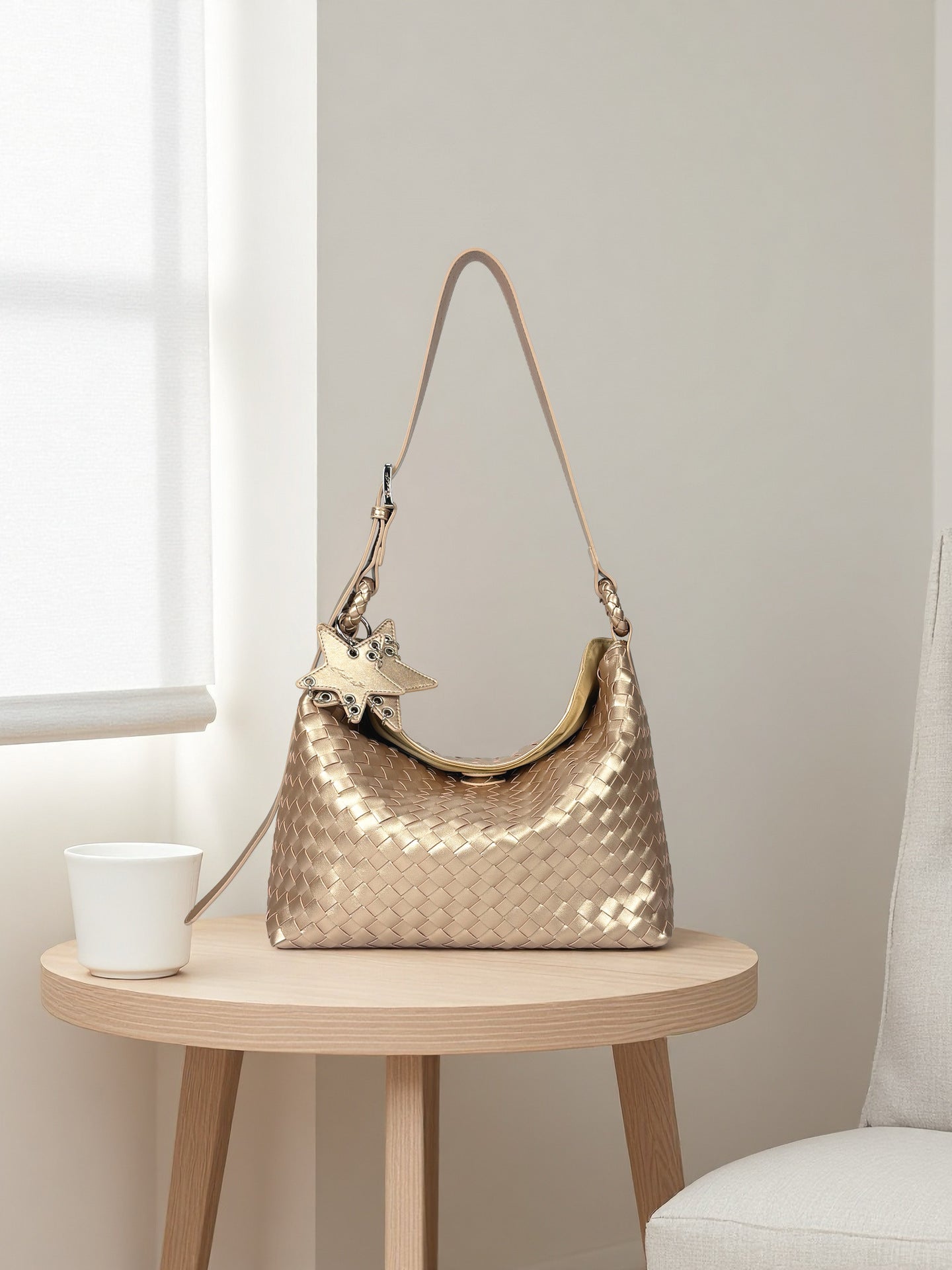 Women's Woven Champagne Large Capacity One Commuter Tote Bags