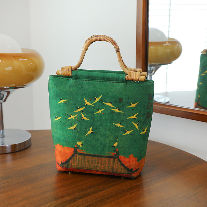 Women's Ancient Style Cheongsam Banquet Clutch Rattan Tote Bag