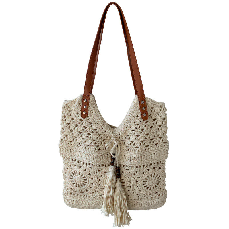Women's Capacity Cotton Braided Hollow Mesh Seaside Bags