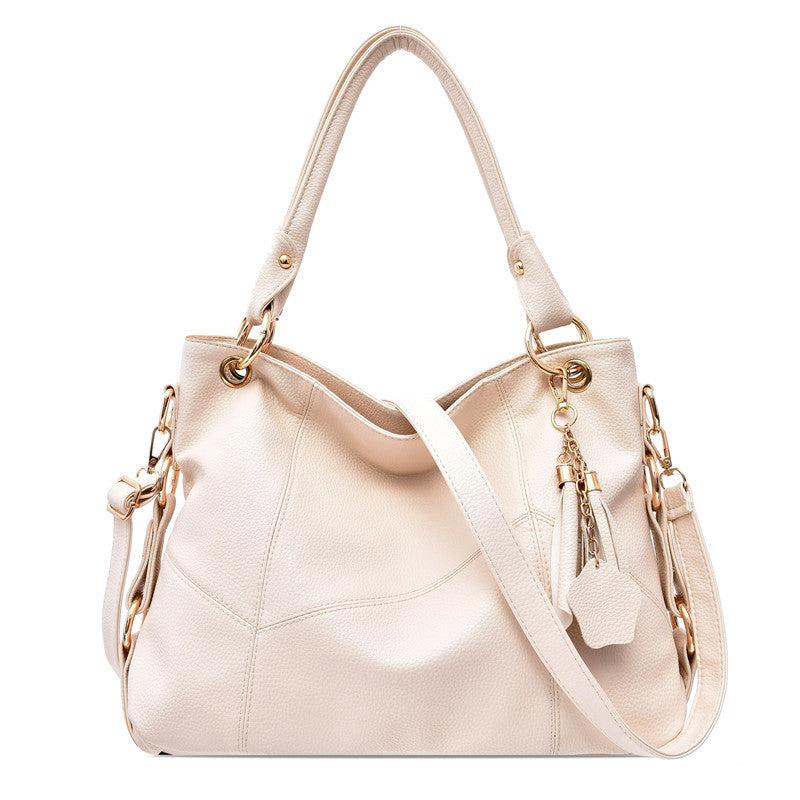 Women's Soft Leather Fashion Trendy Patchwork Big Shoulder Bags