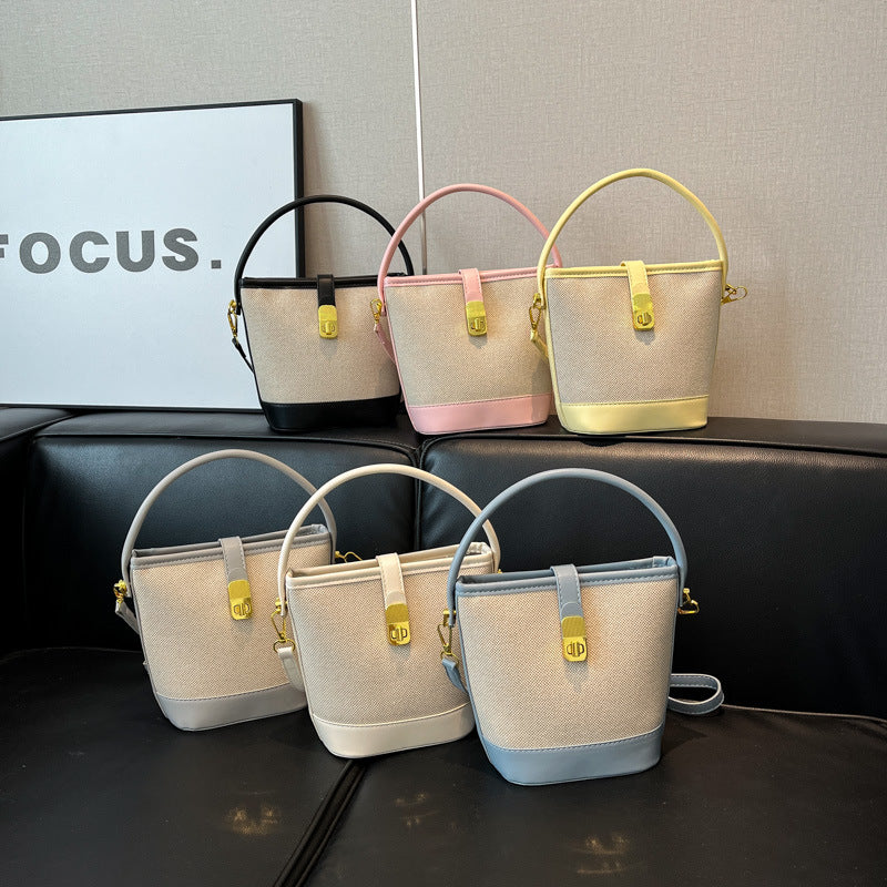Women's Niche Retro High-grade Versatile Stitching Bucket Bag