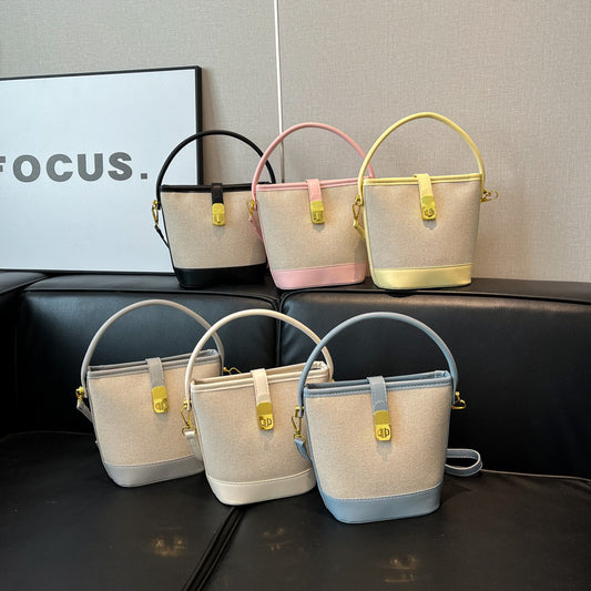 Women's Niche Retro High-grade Versatile Stitching Bucket Bag