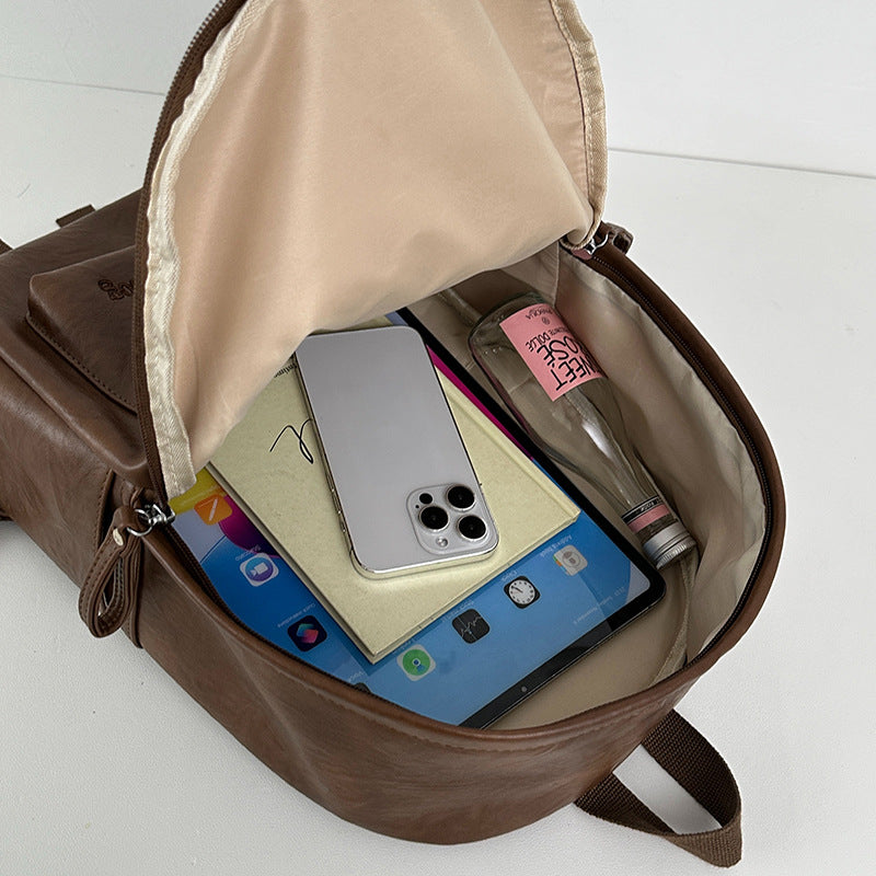 Female Brown Simple Large Capacity Business Computer Leather Women's Backpack