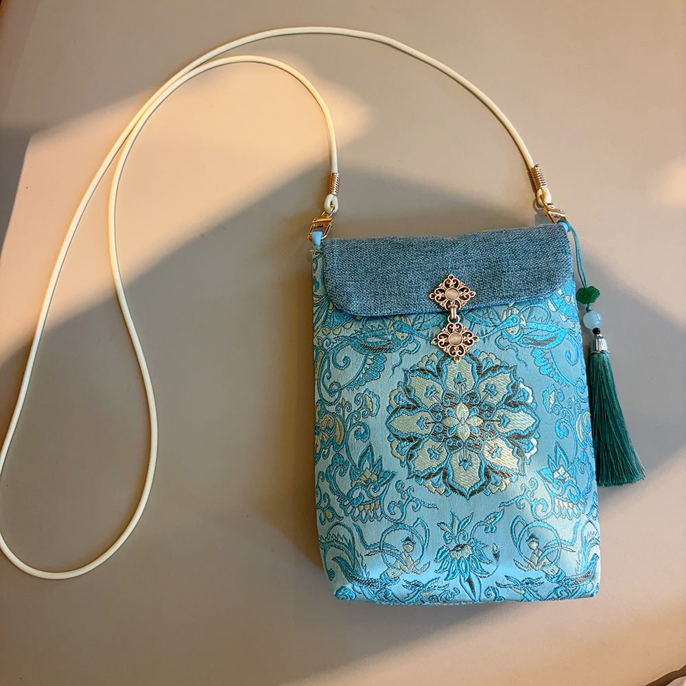 Chinese Style Brocade Embroidery Mobile For Women's Messenger Bag