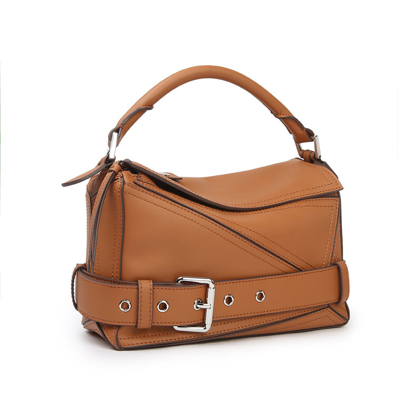 Women's First Layer Cowhide Motorcycle Geometric Genuine Leather Large Handbags
