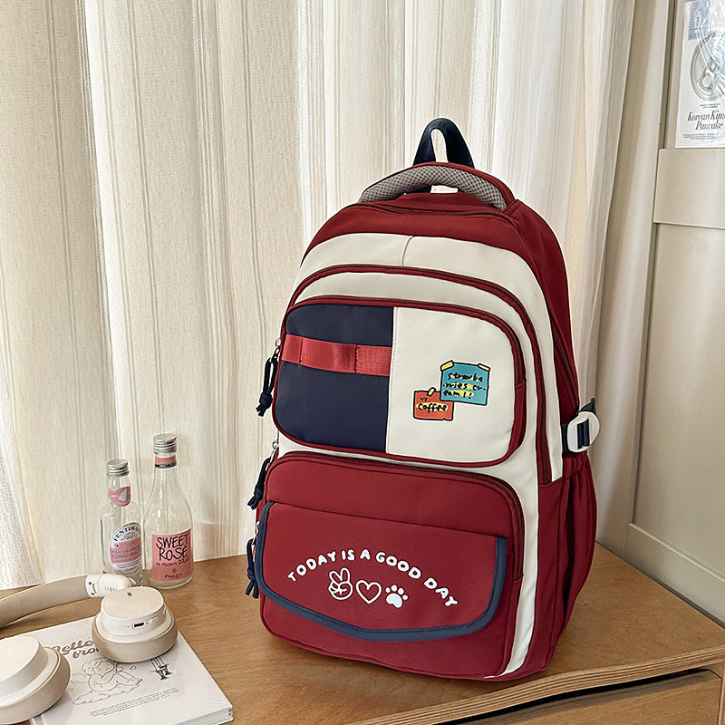 Style Contrast Color Early High Large Capacity Leisure Backpack