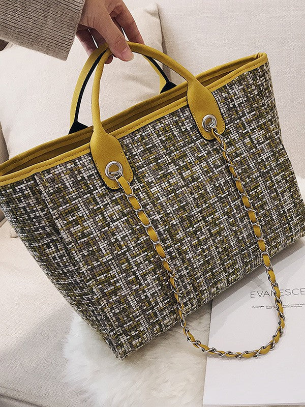 Women's Korean Fashion Plaid Contrast Color Chain Bucket Bags