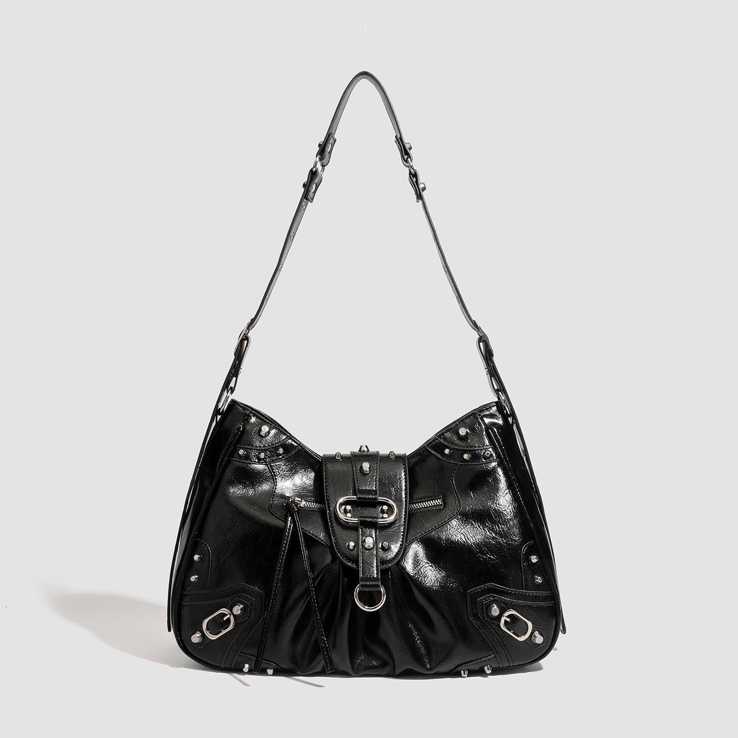 Sweet Cool Motorcycle Retro Large Capacity Rivet Hot Women's Shoulder Bag