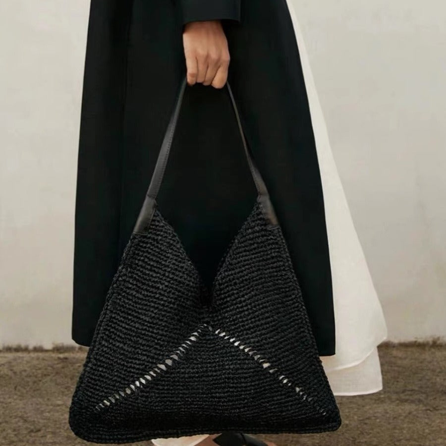 Slouchy Fashion Straw Triangle Design Trendy Tote Bag