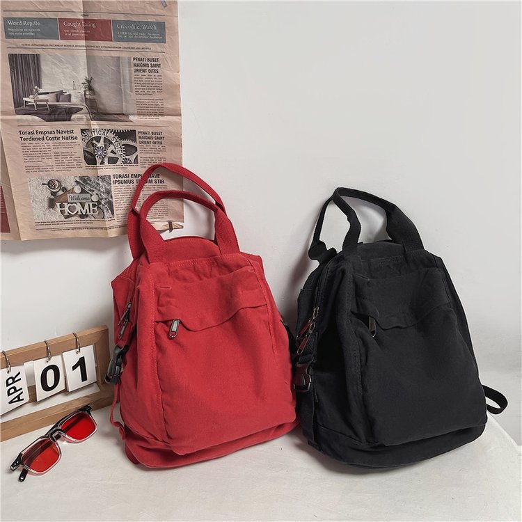 Solid Color Retro Nylon Female Style Simple Junior Backpacks