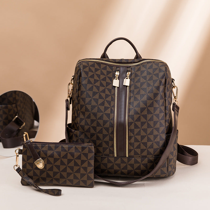 Women's Korean Double Zipper Versatile Large Capacity Vintage Backpacks