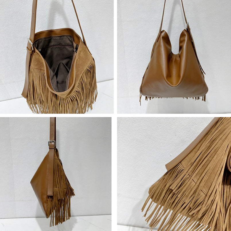 Women's Double-sided Veet Tassel Large Capacity Lazy Handbags
