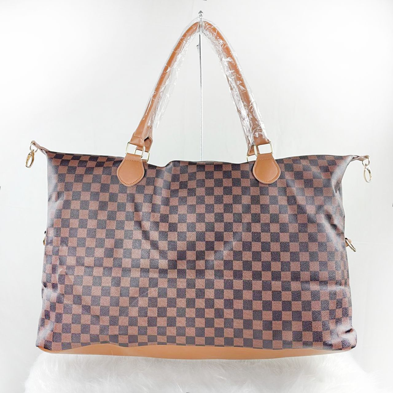 Large Capacity Leather Plaid Weekend Storage Lightweight Travel Bags