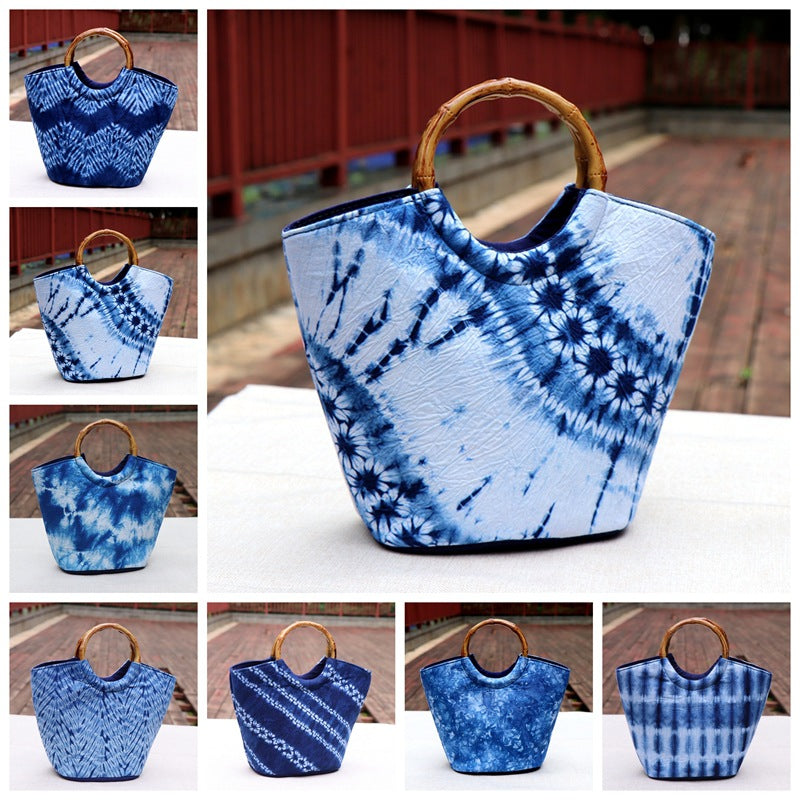 Yunnan National Style Tie-dyeing Cloth Handmade Cotton Canvas Bamboo Commemorative Women's Handbag