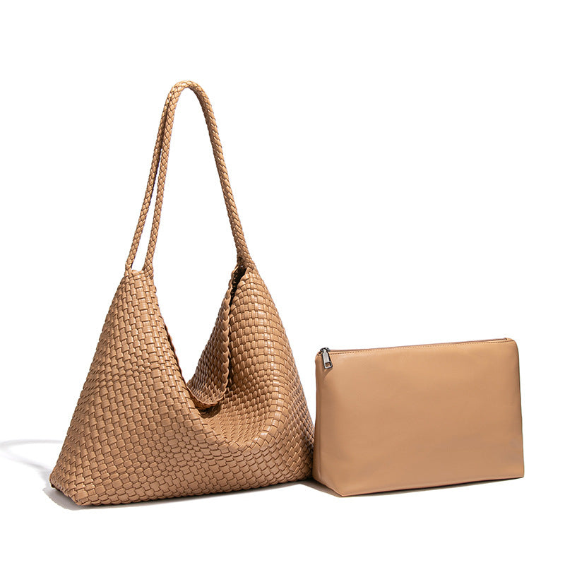 Soft Leather Woven Large Capacity Idle Style Women's Shoulder Bag