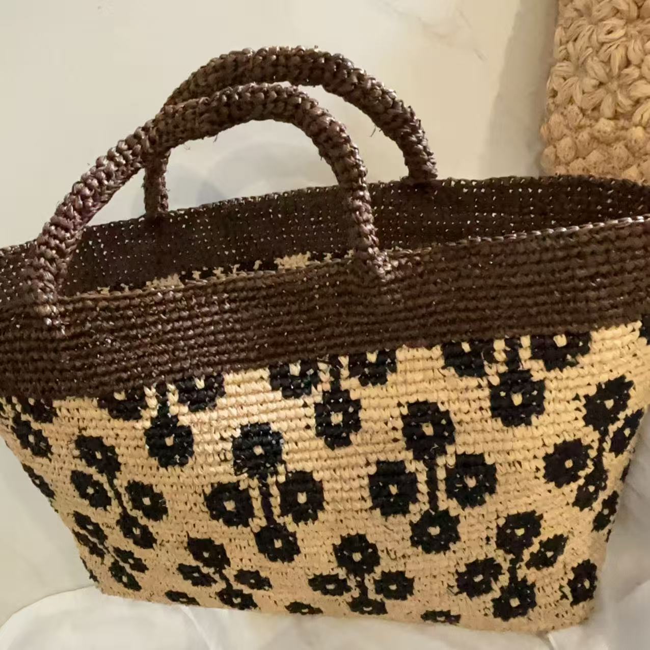 Raffia Hand Crocheting Flower Female Summer Seaside Holiday Color Matching Handbags