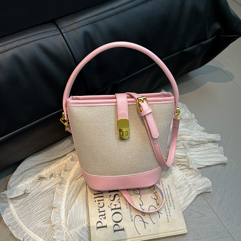 Women's Niche Retro High-grade Versatile Stitching Bucket Bag