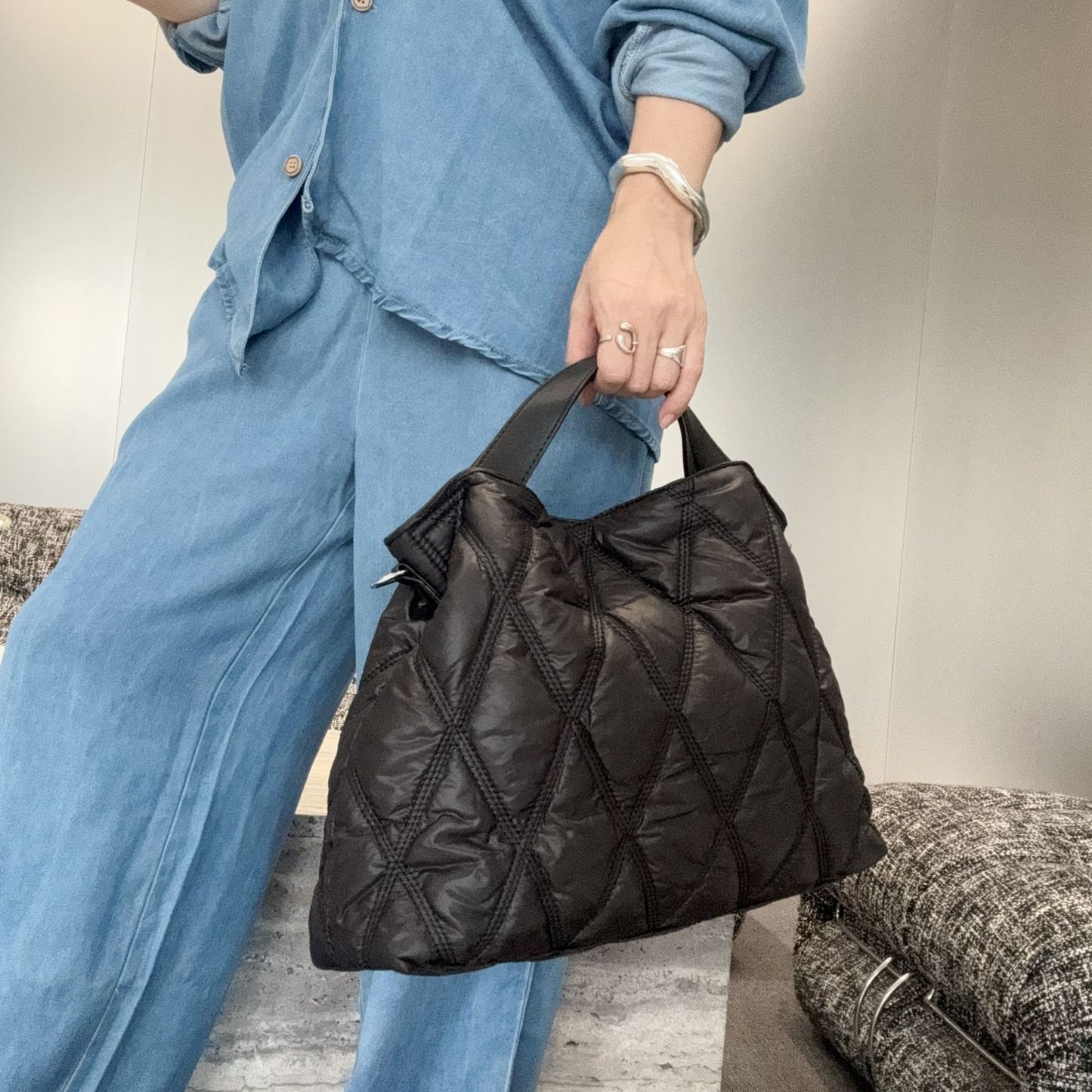 Embroidery Thread Diamond Quilted Retro Easy Matching Commuter High Women's Shoulder Bag