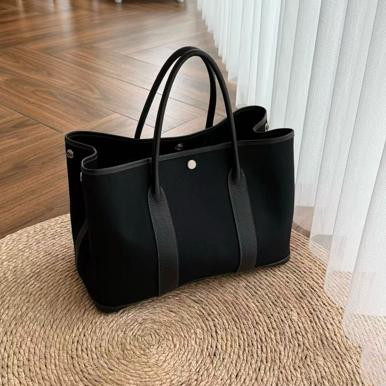 Women's Shopping High-grade Real Leather Canvas Commute Women's Handbag