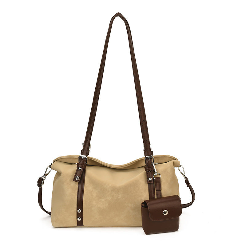 Women's Suede Pillow Matte Stitching Underarm Large Tote Bag