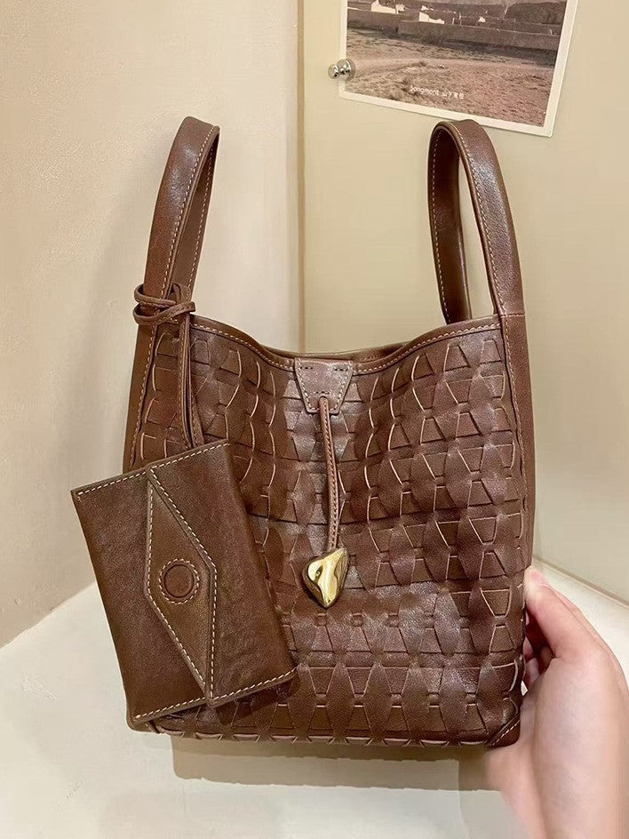 Bamboo Basket Rhombic Ribbed Fashionable Vegetable Handbags