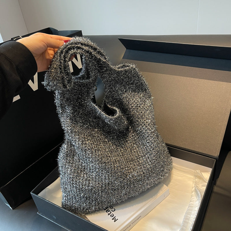 Popular Shiny Soft Knitted Simple Underarm Bags