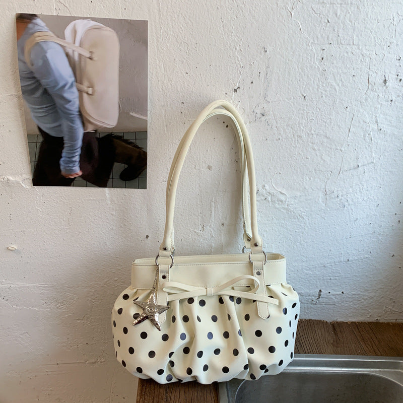 Women's Spring Korean Style Polka Dot Pleated Commute Shoulder Bags