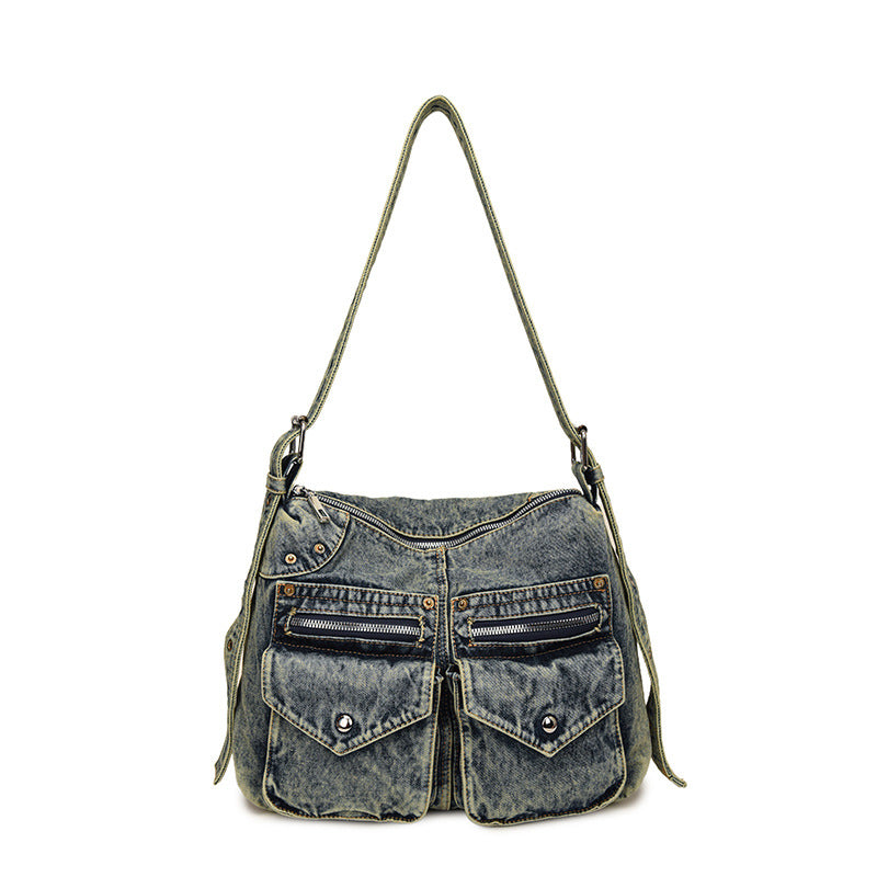 Motorcycle Double Pocket Denim Female Large Capacity Tote Bags