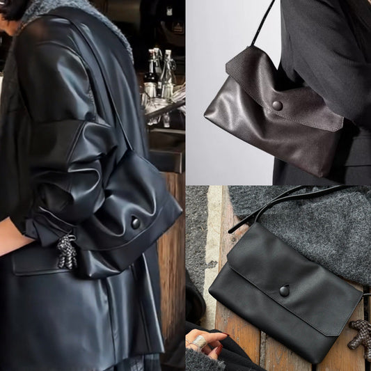 Women's Korean Style Niche Button Large Minimalist Top Layer Leather Bags
