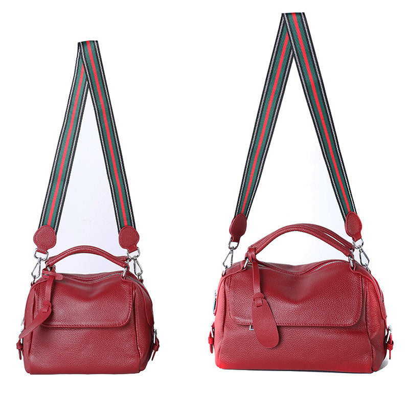 Women's Genuine Leather Portable Litchi Pattern First Layer Cowhide Bags