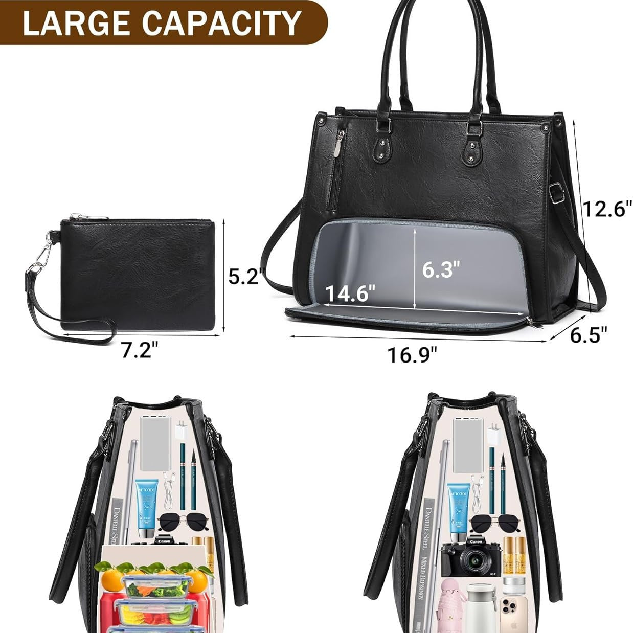 Leather Lunch Portable Insulated Computer Compartment Women's Messenger Bag