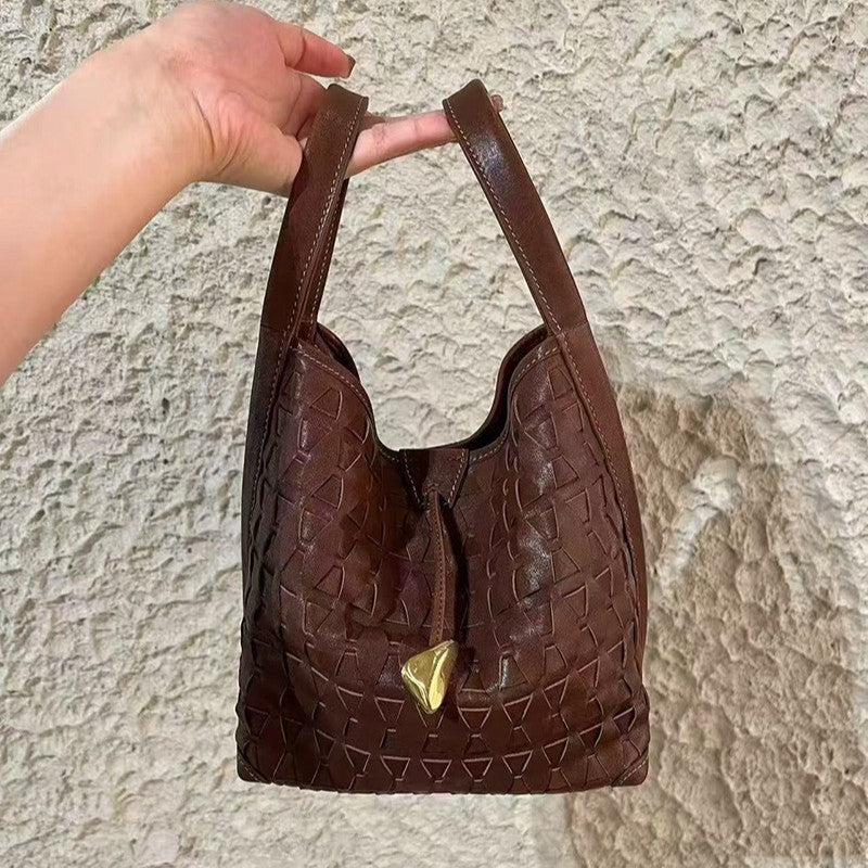 Bamboo Basket Rhombic Ribbed Fashionable Vegetable Handbags