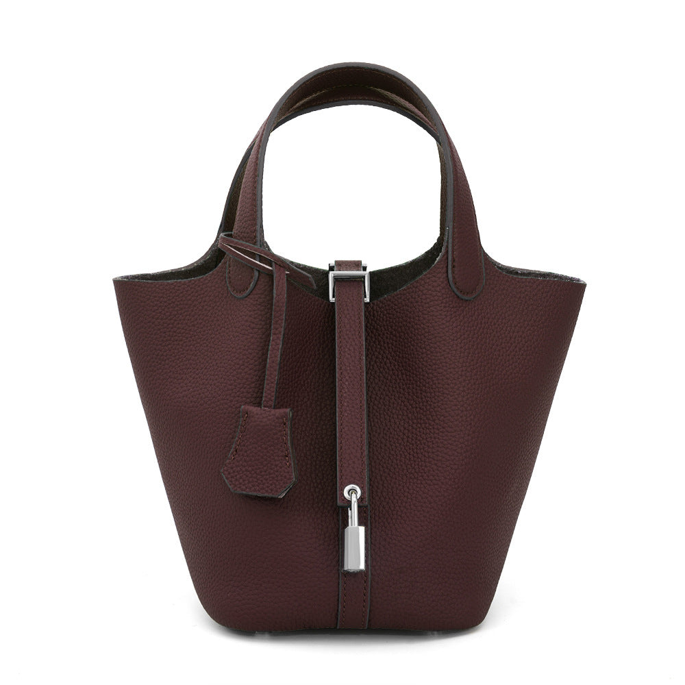 Vegetable Large Genuine Leather Hand Commuter Bucket Bag